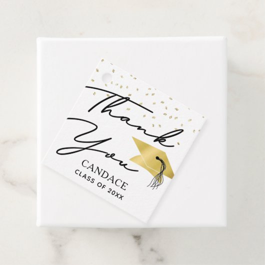 Afstuderen Black Gold Script Confetti Hartelijk da Bedankjes Labels (In situ)