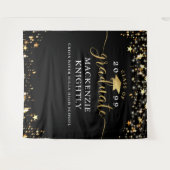 Afstuderen Black Gold Stars Confetti Lights Script Wandkleed (Voorkant (horizontaal))
