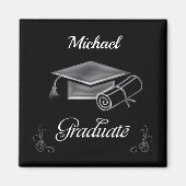 Afstuderen Black & Silver, Pet & diploma Magneet (Voorkant)