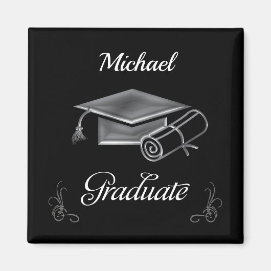 Afstuderen Black & Silver, Pet & diploma Magneet (Voorkant)
