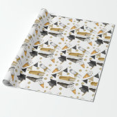 Afstuderen Black White en Gold Wrapping Paper Cadeaupapier (Uitgerold)