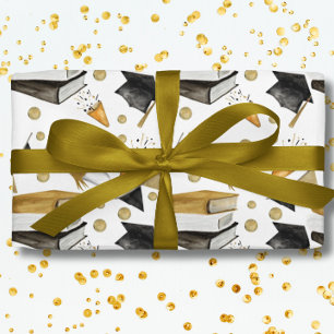 Afstuderen Black White en Gold Wrapping Paper Cadeaupapier