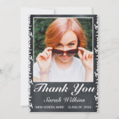 Afstuderen Blackboard & White Lace Foto Bedankkaart (Voorkant)