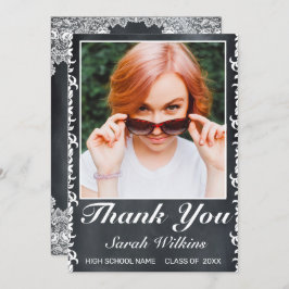 Afstuderen Blackboard & White Lace Foto Bedankkaart