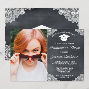 Afstuderen Blackboard & White Lace Foto Kaart