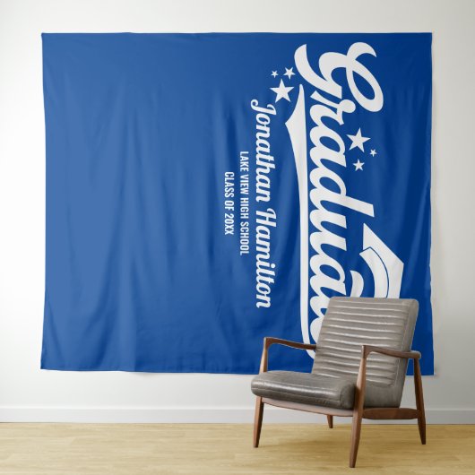 Afstuderen Blauw Afstuderen Party Achtergrond Wandkleed (In Situ (horizontaal))