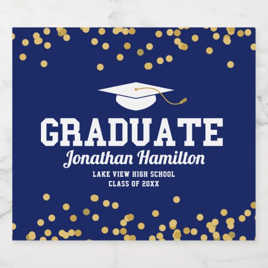 Afstuderen blauw goud afstudeerfeest sparkling wijnetiket (Enkel label)