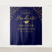 Afstuderen Blauw Goud Afstuderen Achtergrond Wandkleed (Voorkant)