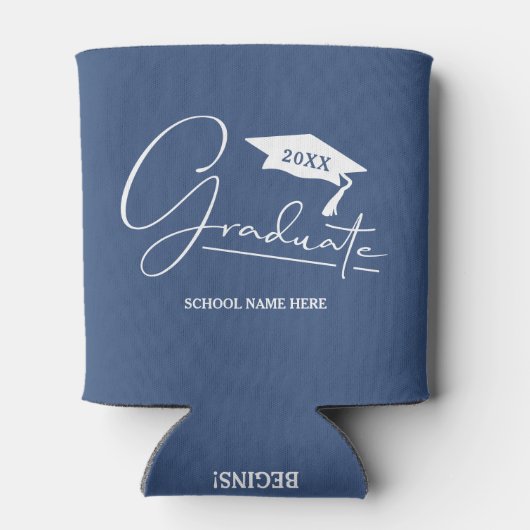 Afstuderen Blauw met Graduation Cap Blikjeskoeler (Achterkant)