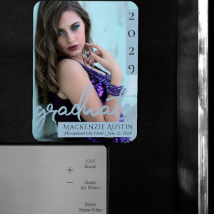 Afstuderen blauw script   Cool Brush Photo Keepsak Magneet