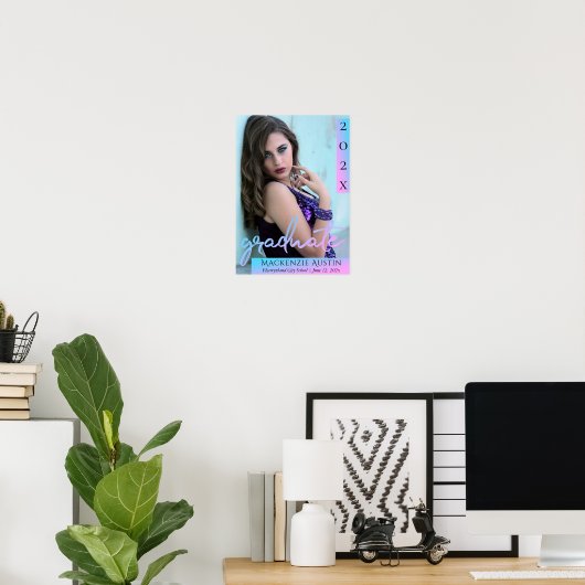 Afstuderen blauw script | Cool Brush Photo Keepsak Poster (Thuiskantoor)