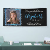 Afstuderen, Blauw Sprankelend Glitter, Aangepaste Spandoek (Beurs)