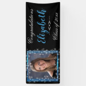 Afstuderen, Blauw Sprankelend Glitter, Aangepaste Spandoek (Verticaal)