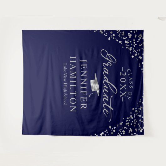 Afstuderen Blauw Zilver Afstuderen Achtergrond Wandkleed (Voorkant (horizontaal))