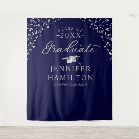 Afstuderen Blauw Zilver Afstuderen Achtergrond Wandkleed (Voorkant)