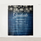 Afstuderen Blauwe Rustige Wood String Lights Wandkleed (Voorkant)