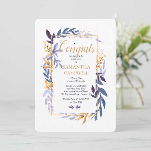 Afstuderen Blauwe Twee Uitnodiging (Staand voorkant)