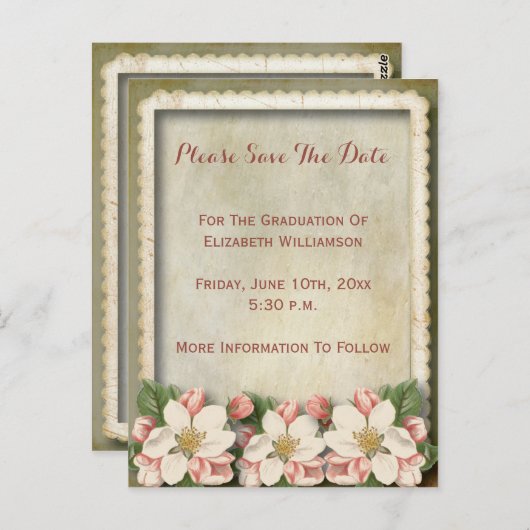   Afstuderen Bloemen sparen de Datum Briefkaart (Voorkant / Achterkant)