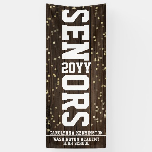 Afstuderen blokletter rustieke houten Confetti Spandoek (Verticaal)