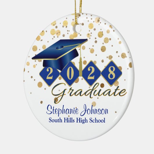 Afstuderen Blue- en Gold Confetti-keramische sierv Keramisch Ornament (Links)