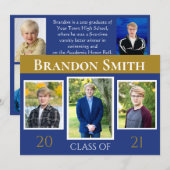 Afstuderen Blue Gold Drie Foto vooraan Kaart (Voorkant / Achterkant)