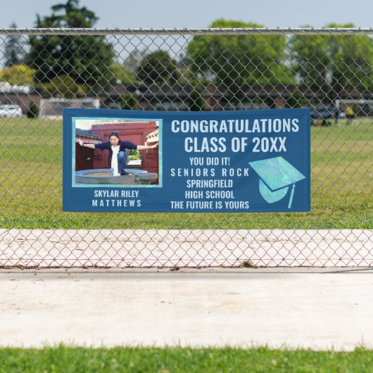 Afstuderen Blue Opal 1 Foto gefeliciteerd Spandoek (Insitu)