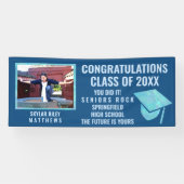 Afstuderen Blue Opal 1 Foto gefeliciteerd Spandoek (Horizontaal)