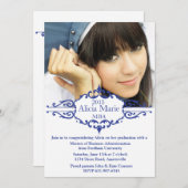 Afstuderen Blue Photo Invitation Kaart (Voorkant / Achterkant)