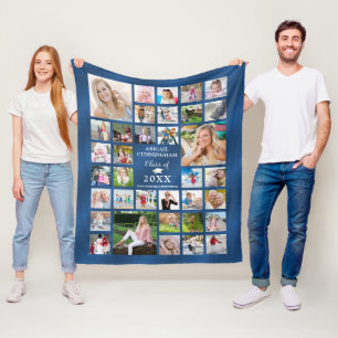 Afstuderen Blue Shimmer 35 Photo Collage Class of Fleece Deken