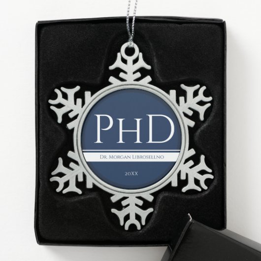 Afstuderen Blue White Name Year PhD Tin Sneeuwvlok Ornament (Kistje)