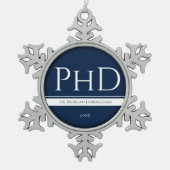 Afstuderen Blue White Name Year PhD Tin Sneeuwvlok Ornament (Voorkant)