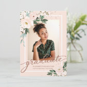 Afstuderen Blush Floral Afstudeerder Aankondiging (Staand voorkant)