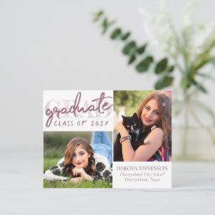 Afstuderen Blush Script Roze 2 foto dank u Briefkaart
