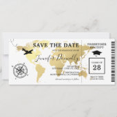 Afstuderen Boarding Pass Wereldkaart Save The Date (Voorkant)