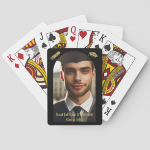 Afstuderen boog foto, gouden Pet & kwastje, diplom Pokerkaarten
