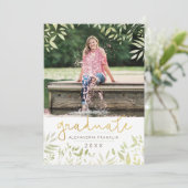 Afstuderen Botanische Gold Foil Greenery 4 Foto Kaart (Staand voorkant)