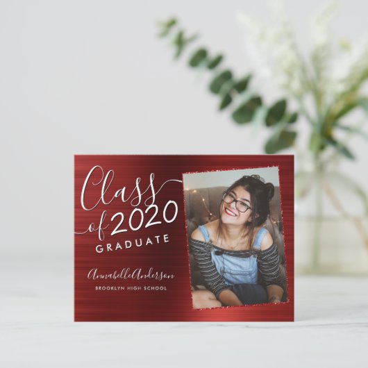 Afstuderen Bourgogne Brushed Metal Photo Afstudere Aankondigingskaart