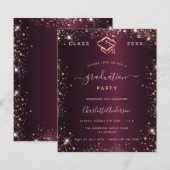 Afstuderen Bourgogne roos gouden uitnodiging (Voorkant / Achterkant)