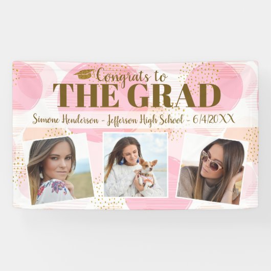 Afstuderen bouwt aangepaste foto's met roze goudma spandoek (Horizontaal)