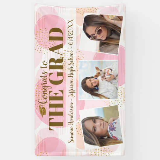 Afstuderen bouwt aangepaste foto's met roze goudma spandoek (Verticaal)