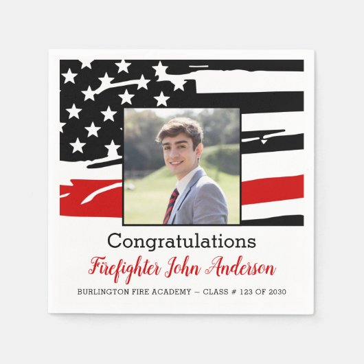 Afstuderen brandweerfotodun rode lijn servet (Voorkant)