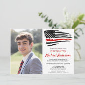 Afstuderen brandweerman vuurman foto rode lijn kaart (Staand voorkant)