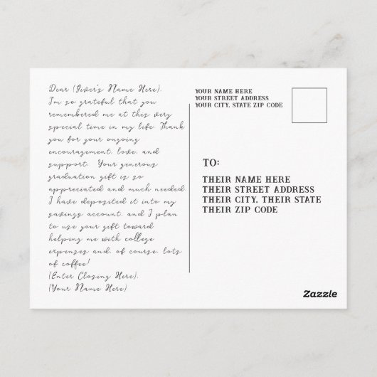 Afstuderen Briefkaarten, mannelijk Dank u kaarten (Achterkant)