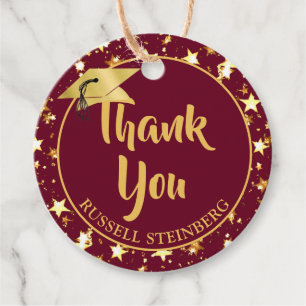 Afstuderen Brush Script DANK U Maroon Gold Star Bedankjes Labels