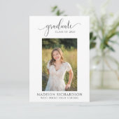 Afstuderen budgetzwart/wit script foto's kaart (Staand voorkant)
