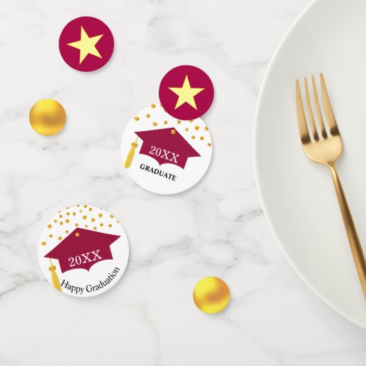 Afstuderen Burgundy Red Pet & Gold Table Confetti (Groep)