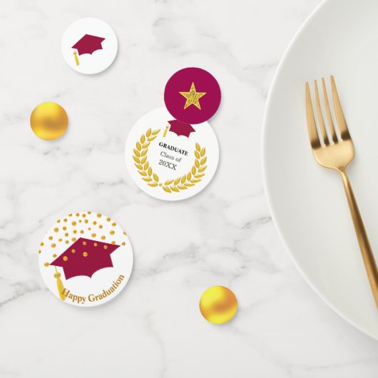 Afstuderen Burgundy Red Pet & Gold Table Confetti (Groep)