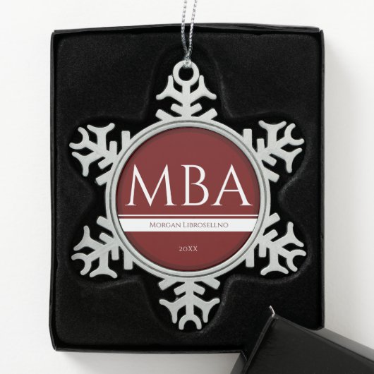 Afstuderen Burgundy White Name Year MBA Tin Sneeuwvlok Ornament (Kistje)