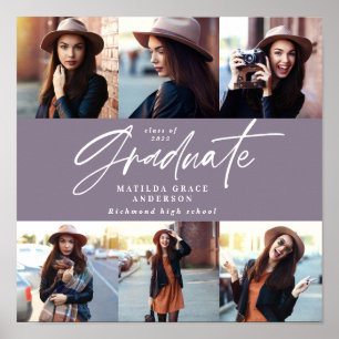Afstuderen cadeau multi-foto modern elegant paars poster