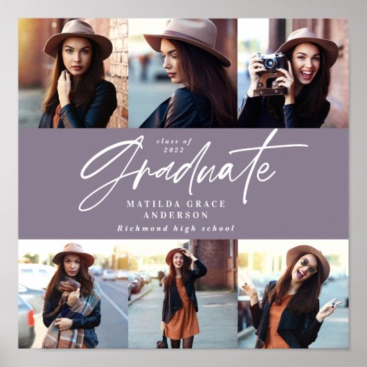 Afstuderen cadeau multi-foto modern elegant paars poster (Voorkant)